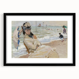 Impressionist Beach Scene - Monet's Camille in Trouville, Framed Print