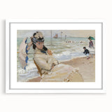 Impressionist Beach Scene - Monet's Camille in Trouville, Framed Print