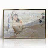 Impressionist Beach Scene - Monet's Camille in Trouville, Framed Print