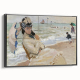 Impressionist Beach Scene - Monet's Camille in Trouville, Framed Print