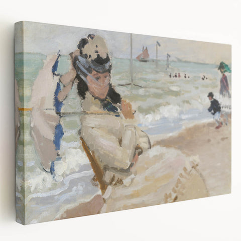 Impressionist Beach Scene - Monet's Camille in Trouville, Framed Print