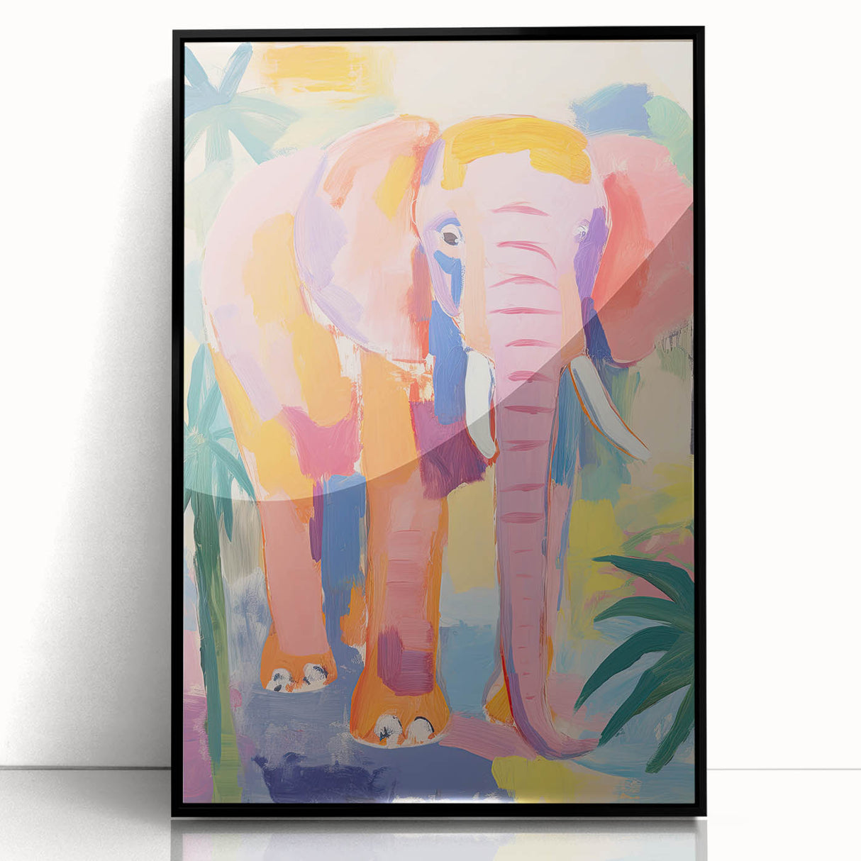 Acrylic Glass Art for Kids – Colorful Elephant Jungle Print