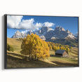 Landscape barn-framed canvas artwork showcasing a serene countryside scene with vibrant colors and detailed textures, viewed from a side angle. Perfect for home decor.