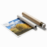 Rustic landscape barn print on rolled canvas showcasing vibrant colors and intricate details, ideal for home decor or art enthusiasts, packaged in a protective tube.