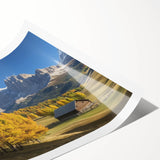 Landscape roll print of a nostalgic barn scene, showcasing vibrant colors and rustic charm, beautifully packaged in a protective cardboard tube for easy transport.