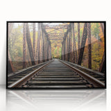 Framed acrylic artwork showcasing a modern landscape bridge design in black, with a sleek front view highlighting intricate details and vibrant colors, perfect for contemporary home decor.