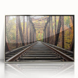 Framed acrylic artwork showcasing a serene landscape with a silver bridge under a bright sky, perfect for modern home decor. Ideal for enhancing living spaces with elegance.