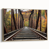Framed canvas artwork of a stunning landscape bridge scene, featuring vibrant gold and earthy tones. Ideal for home decor, enhancing modern and rustic interiors.
