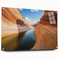 Acrylic glass artwork showcasing a stunning landscape of canyons, displayed side view with decorative pins, perfect for modern home decor. The vibrant colors and intricate details highlight the natural beauty of the scene, ideal for enhancing any living space.