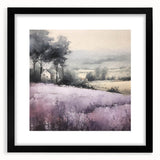 Black-framed landscape wall art displaying a serene countryside scene with vibrant green fields and a clear blue sky, ideal for home decor or office spaces.