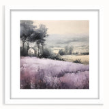 Landscape countryside wall art framed with a white mat, showcasing serene rural scenery, ideal for home decor and enhancing interior aesthetics.