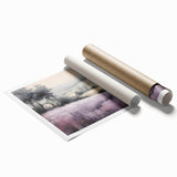 Landscape wall art print showcasing a serene countryside scene with lush green fields and a vibrant blue sky, rolled and ready for framing or display.