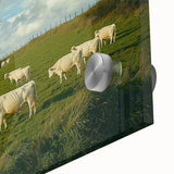 Close-up of a vibrant acrylic landscape artwork depicting a serene countryside scene with lush greenery, clear skies, and intricate details, suitable for home decor.