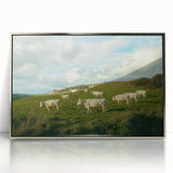 Framed acrylic artwork showcasing a serene countryside landscape with lush greenery, rolling hills, and a clear blue sky, ideal for enhancing home decor.