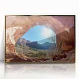 Framed acrylic artwork depicting a vibrant desert landscape with golden hues, enhancing modern decor with a touch of nature-inspired elegance. Ideal for living spaces.