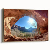 Framed canvas artwork depicting a stunning desert landscape, featuring warm golden hues and intricate details. Ideal for adding elegance to modern home decor.