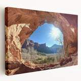 Desert landscape canvas art showcasing vibrant hues of orange and yellow, stretched on a wooden frame, ideal for modern home decor or office aesthetics.