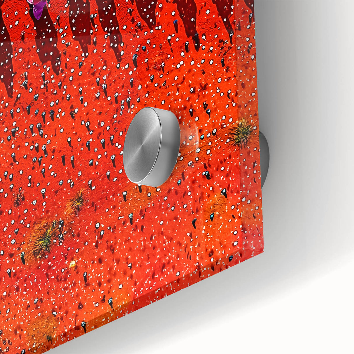 Vibrant close-up of an acrylic glass artwork showcasing lush green landscapes and fields, emphasizing rich colors and intricate details for stunning visual appeal. Perfect for nature enthusiasts and home decor lovers.