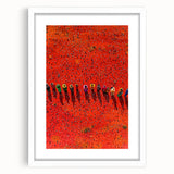 Framed landscape artwork featuring vibrant green fields and a serene blue sky, set against a white mat and frame, ideal for home decor and interior design.