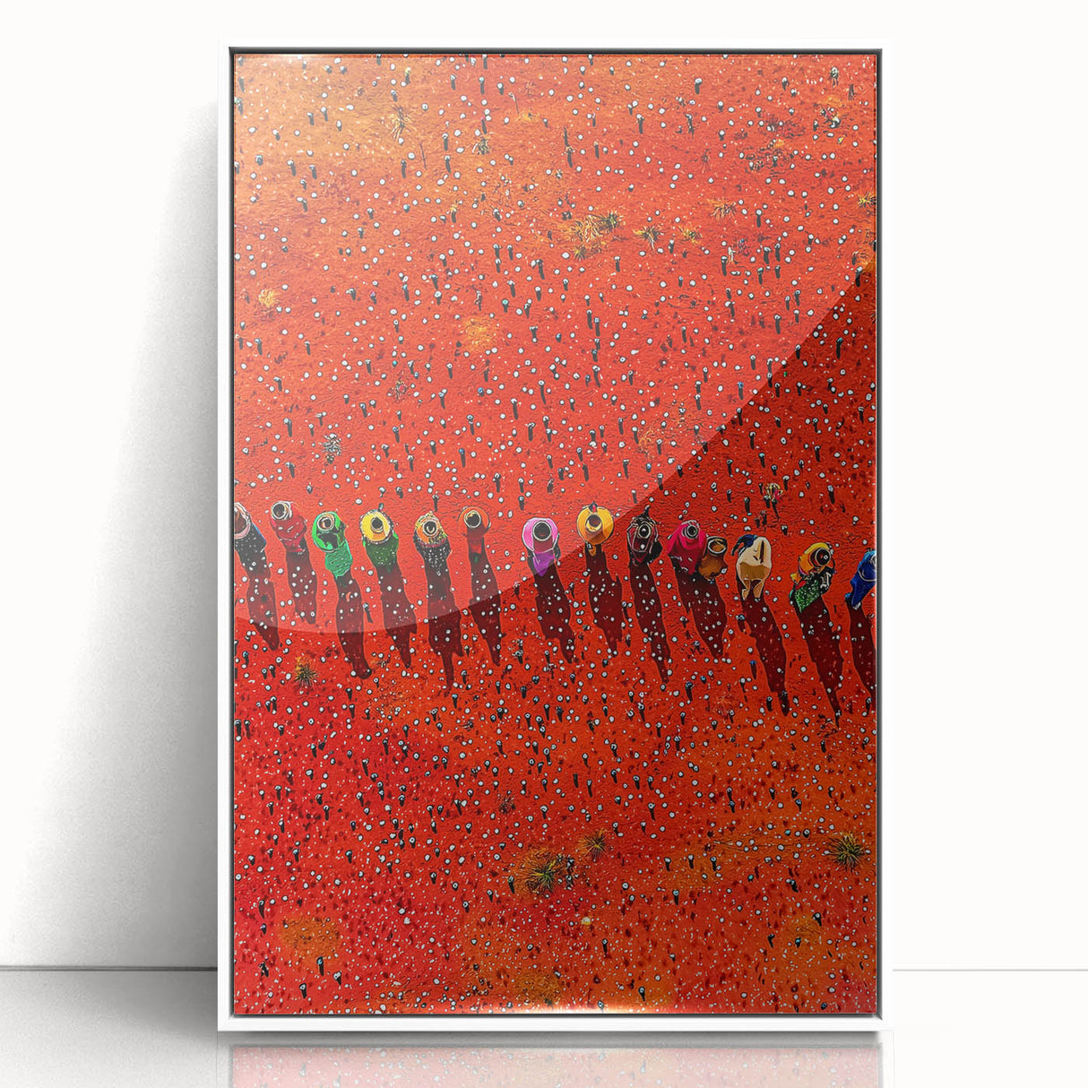 Framed acrylic artwork showcasing a serene landscape field in vibrant colors, set against a white background, ideal for modern home decor and art enthusiasts.