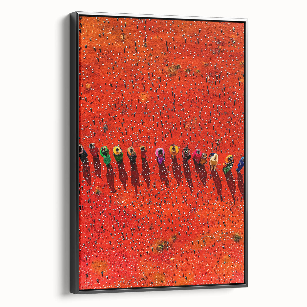 Framed canvas artwork showcasing a vibrant landscape with fields under a blue sky, featuring a sleek black frame and side view for an elegant home decor accent. Perfect for nature lovers seeking to enhance their interior spaces with colorful scenery.