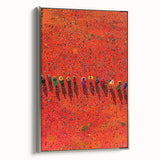 Framed canvas artwork showcasing a serene landscape with lush green fields and silver accents, placed in a modern setting, perfect for home decor enthusiasts.