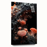 Large abstract wall art on acrylic glass, featuring swirling blue and gray tones, ideal for bedroom or dining room decor.