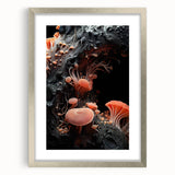 Textured abstract art print in natural tones, framed in silver, ideal for bedroom art.