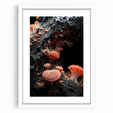 Abstract art print featuring natural close-up elements in muted earth tones, framed with a white mat.