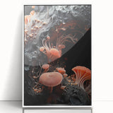 Art deco poster featuring geometric shapes in pastel shades on a framed acrylic, ideal for modern nursery wall decor.