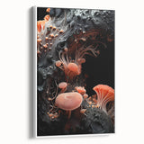 Extra large framed canvas featuring vintage poster art of natural elements in vibrant colors, ideal for living room decor.