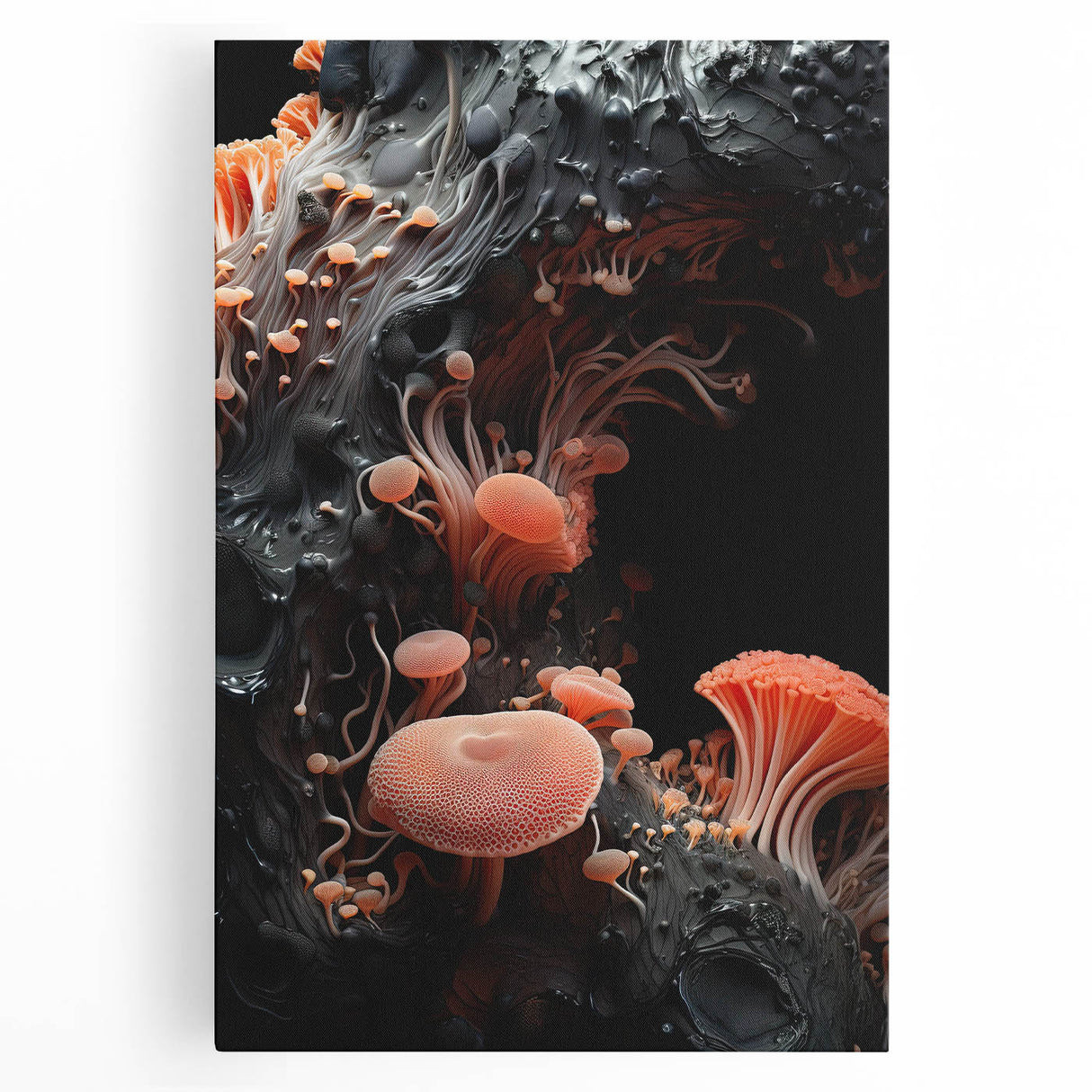 Black and white close-up of natural elements on large stretched canvas, suitable for kitchen wall art.
