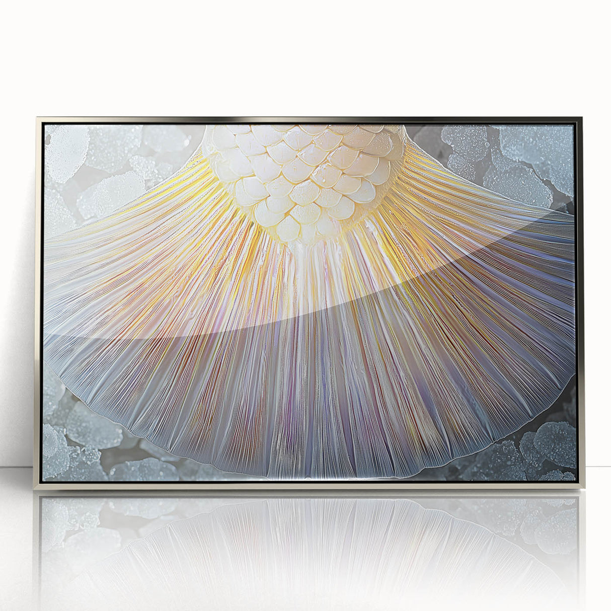 Mid-century modernist acrylic print featuring close-up nature elements in muted earth tones, ideal for nursery wall art.