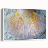 Vintage poster art of colorful nature elements on a large framed canvas, ideal for living room decor.