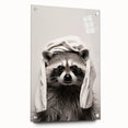 Towel-Wrapped Raccoon Bathroom Wall Art - Black and White Decor