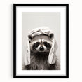 Towel-Wrapped Raccoon Bathroom Wall Art - Black and White Decor