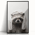 Towel-Wrapped Raccoon Bathroom Wall Art - Black and White Decor
