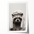 Towel-Wrapped Raccoon Bathroom Wall Art - Black and White Decor