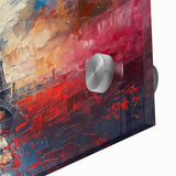 Large abstract depiction of Paris in muted blue and gray tones on acrylic glass.