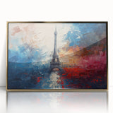 Art Deco style poster of Paris scenery in muted gold and blue tones, acrylic framed, suitable for modern art wall decor.
