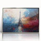 Large art print of Paris scenery in muted colors on a silver-framed acrylic, suitable for modern art wall decor.