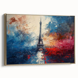Framed canvas wall art depicting a vintage Paris landscape in black and gold tones, ideal for bedroom decor.