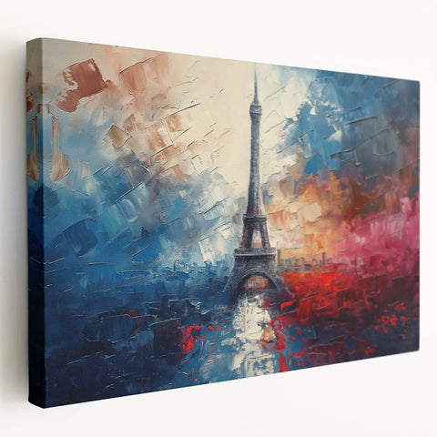 Large stretched canvas featuring a Parisian street scene in muted earth tones, ideal for kitchen wall art.