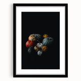 Extra large abstract art print featuring vibrant autumn hues on textured canvas, framed in black.