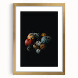 Extra large abstract art print depicting layered autumnal hues in a gold frame, ideal for living room decor.