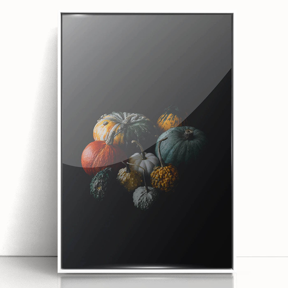 Art deco poster featuring a minimalist autumn tree in pastel shades on a white acrylic frame.