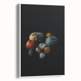 Vintage poster art featuring an autumnal scene with vibrant orange and yellow leaves, framed canvas.