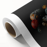 Art deco style poster of autumnal trees on rolled canvas, in warm orange and brown tones, ideal for nursery wall decor.