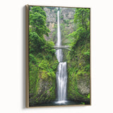 Framed canvas featuring a vintage-style landscape painting of spring, with muted green and gold tones.