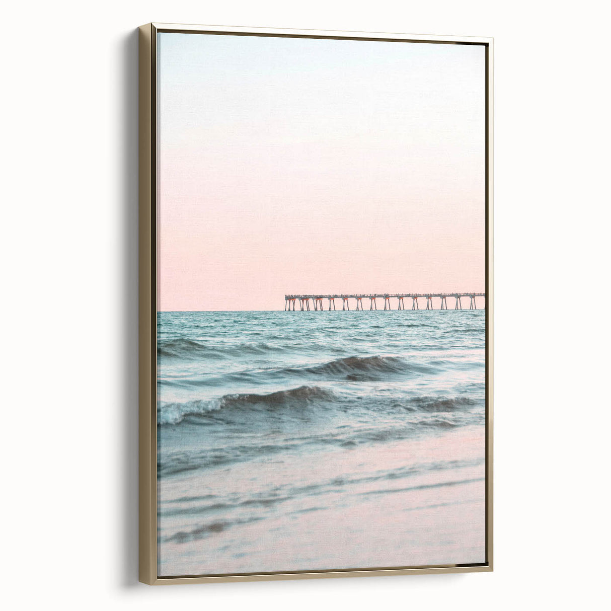 Framed canvas featuring a vintage-style landscape with summer scenery in muted gold and black tones.